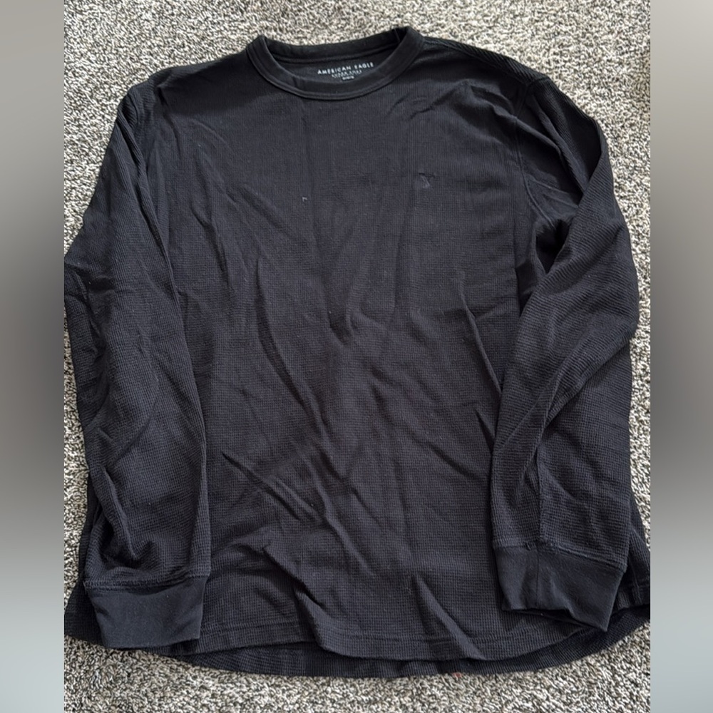 AE Long Sleeve Waffle Thermal T-Shirt Mens M Black Super Soft Standard Fit